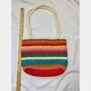 Lina Handmade Crochet Tote Bag Multicolor Striped Boho Shoulder Purse